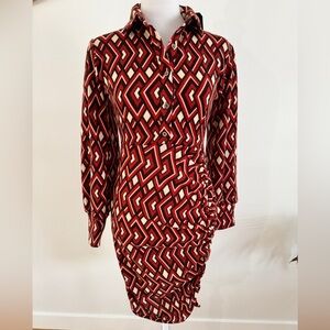 AMANA from Revolve Geometric Red and Black Long Sleeve Dress small